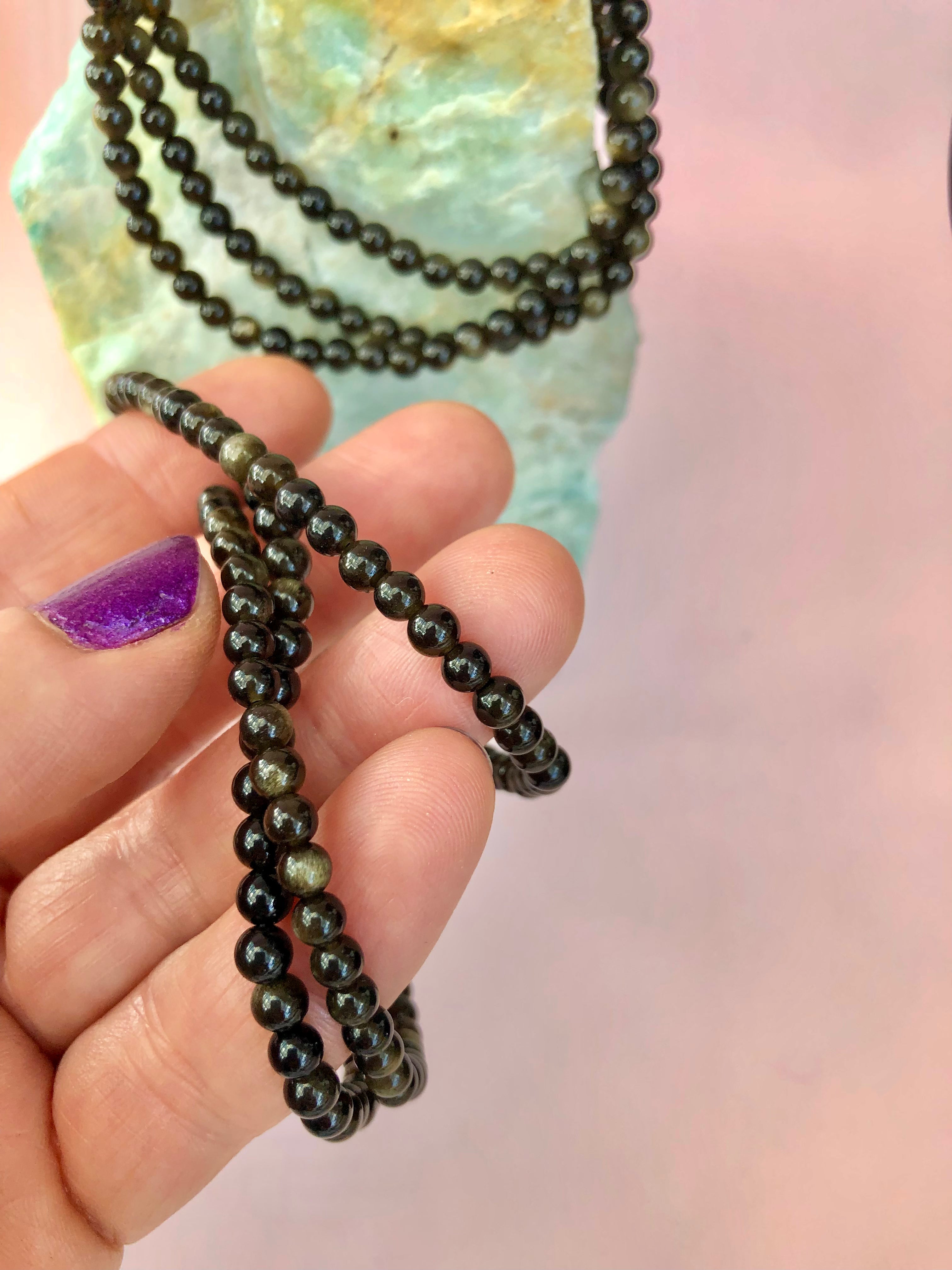 Månesøster Krystaller Silver Sheen obsidian Armbånd