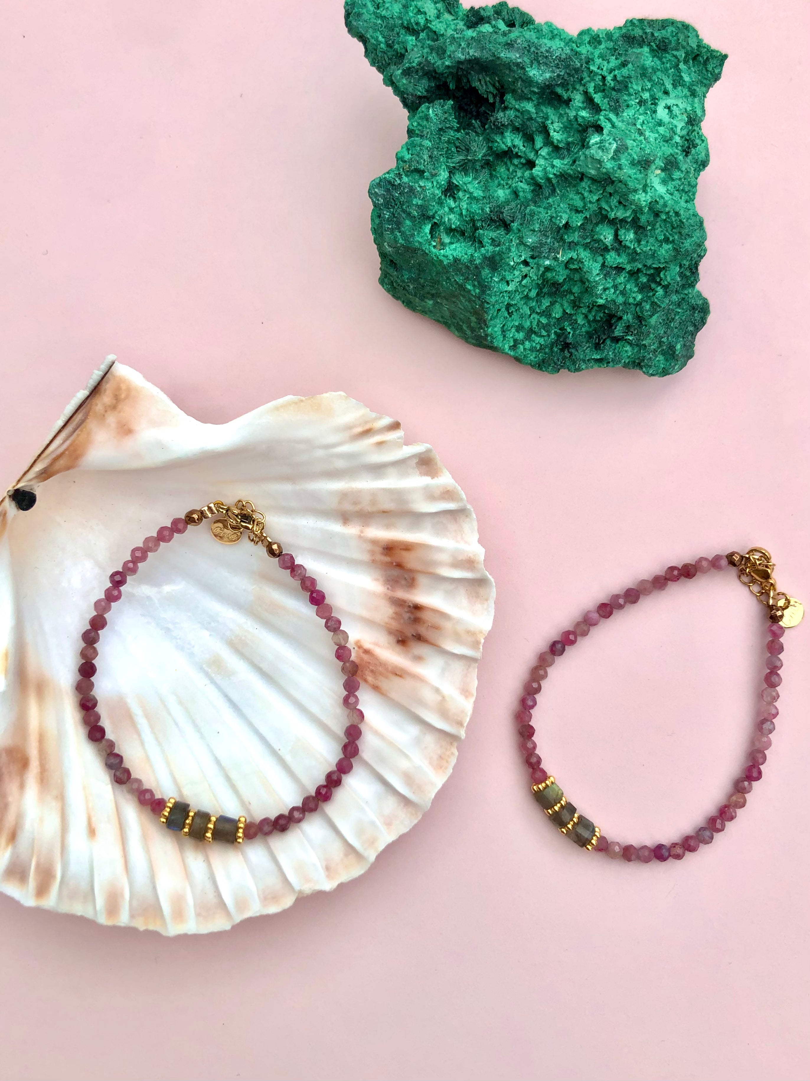 Månesøster Krystaller ☾ Pink Turmalin + Labradorit Armbånd ☾