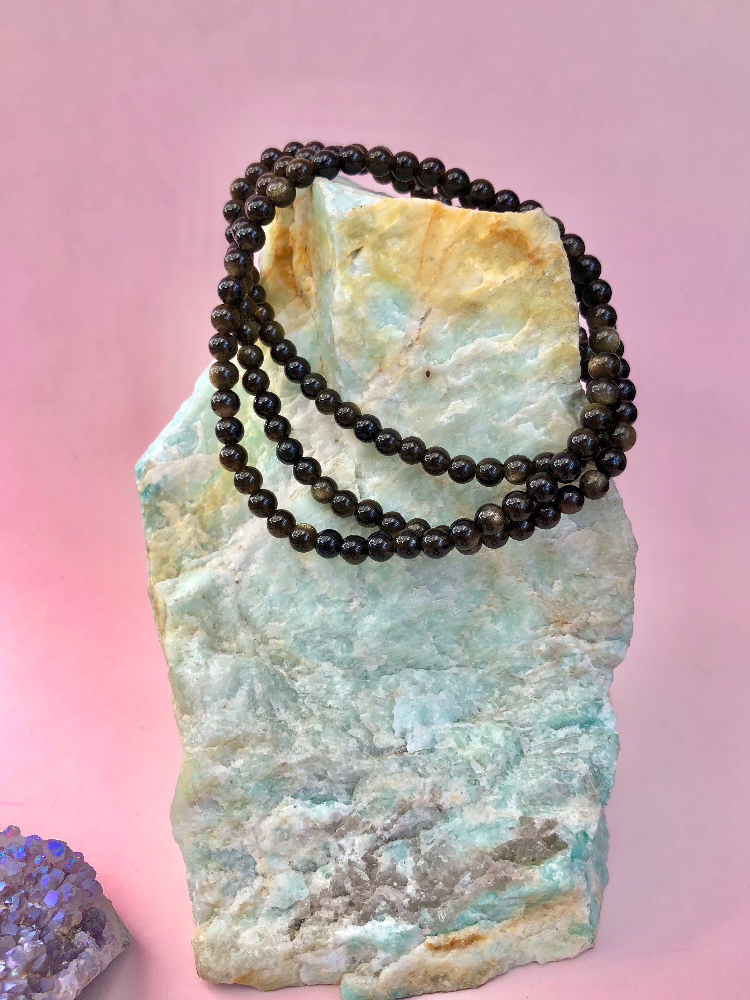 Månesøster Krystaller Silver Sheen obsidian Armbånd