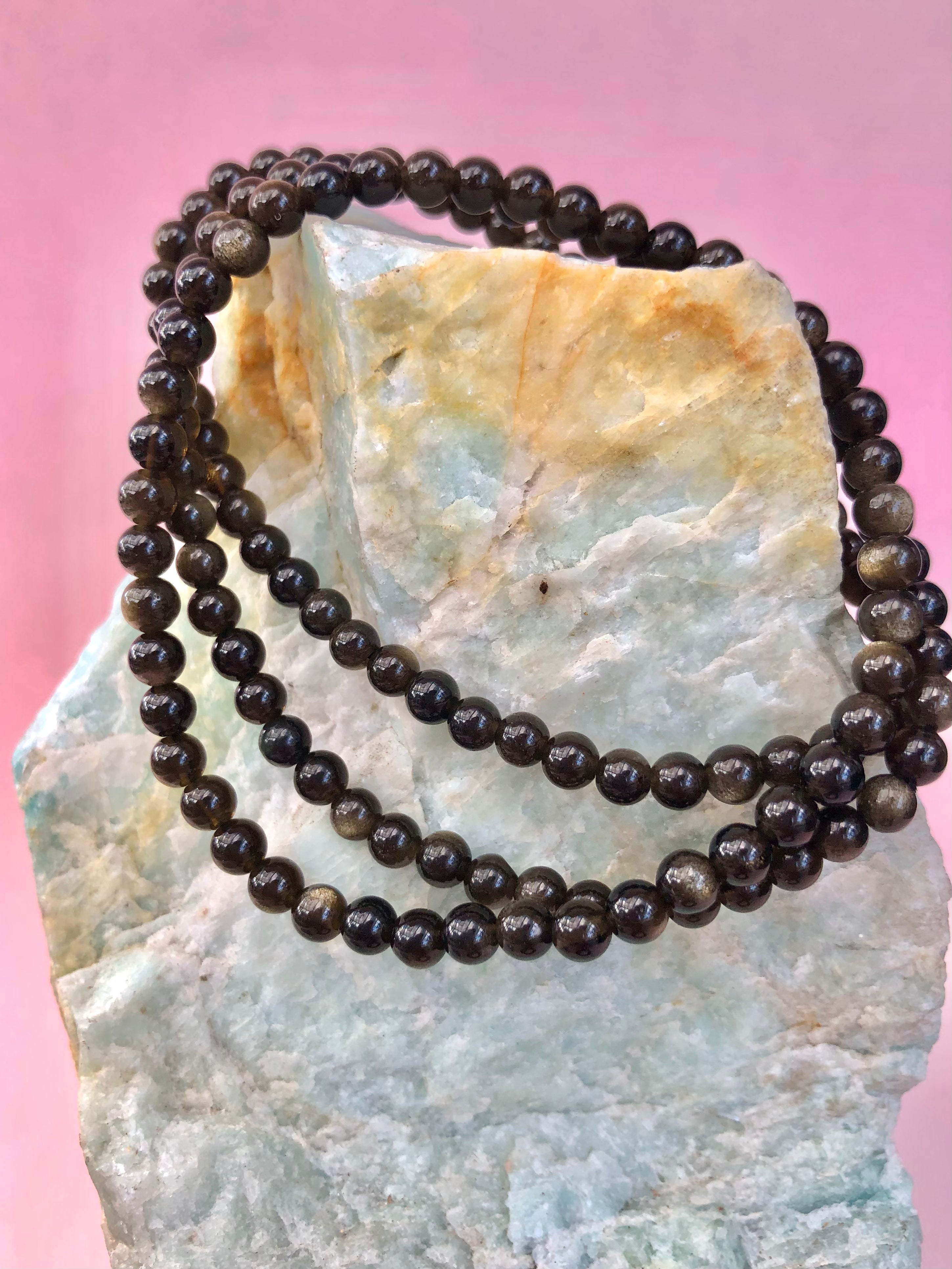 Månesøster Krystaller Silver Sheen obsidian Armbånd