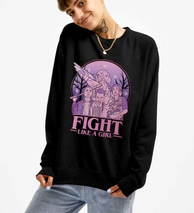 Sweatshirt Stranger Things Fight Like A Girl Månesøster Krystaller