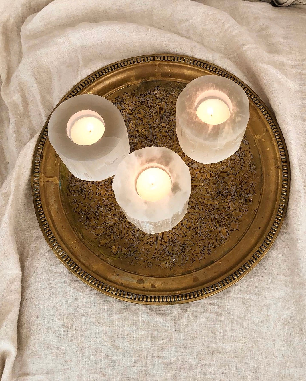 Smuk Selenit Stage Til Fyrfadslys Månesøster Krystaller Fyrfadsstage lysestage