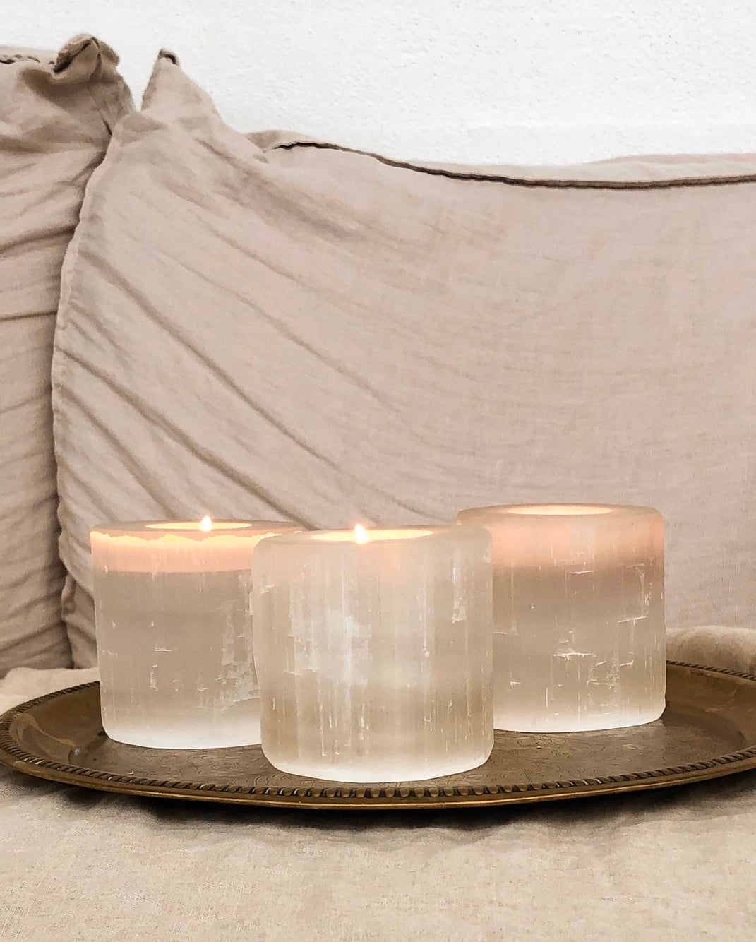 Smuk Selenit Stage Til Fyrfadslys Månesøster Krystaller Fyrfadsstage lysestage