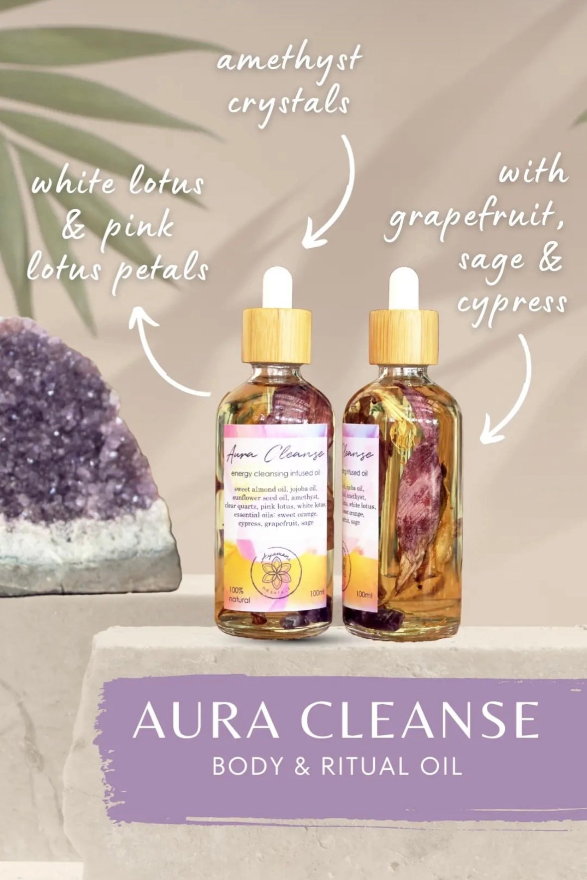 AURA CLEANSE OIL med PINK LOUTS & Ametyst - 30 ml