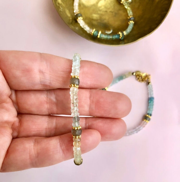 ☾ Morganit + Labradorit Armbånd ☾ Kærlighed, livsglæde, Spiritualitet , power, transformation & beskyttelse ☾
