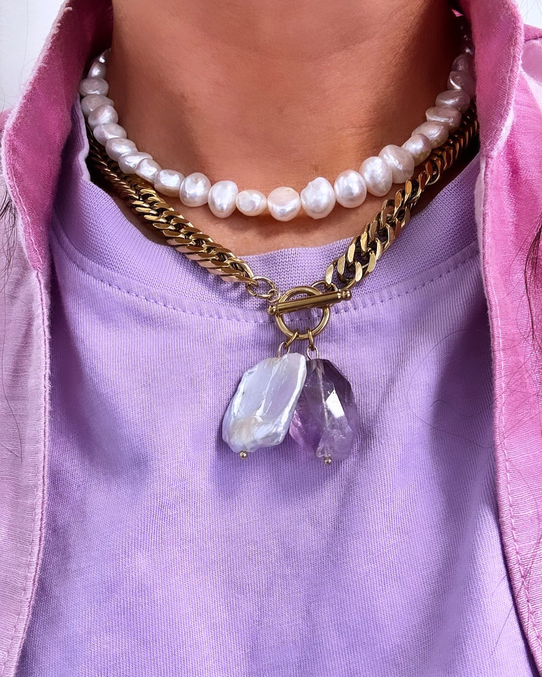 Månesøster Krystaller Håndlavet - Basic Medium Pearl - CHOKER HALSKÆDE ♡ Fra OE! Italien