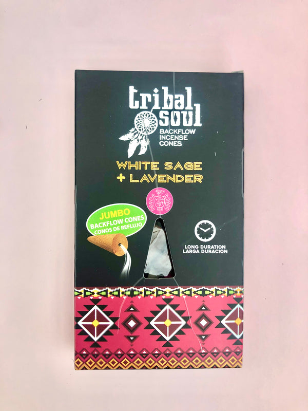 Backflow Jumbo Røgelses Kegler - Tribal Soul - Hvid Salvie + Lavendel