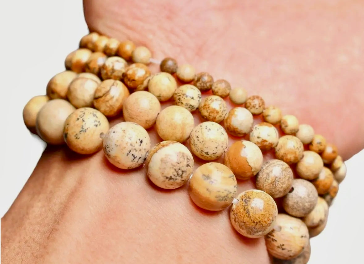 Picture Jaspis Armbånd til mænd ☾ “Jeg Er I Dyb Indre Transformation, Jeg Arbejder I Harmoni & Balance Med Mig Selv, Jeg Åbner Mit Hjerte For Livets Gaver” ☾ 8mm 20 cm