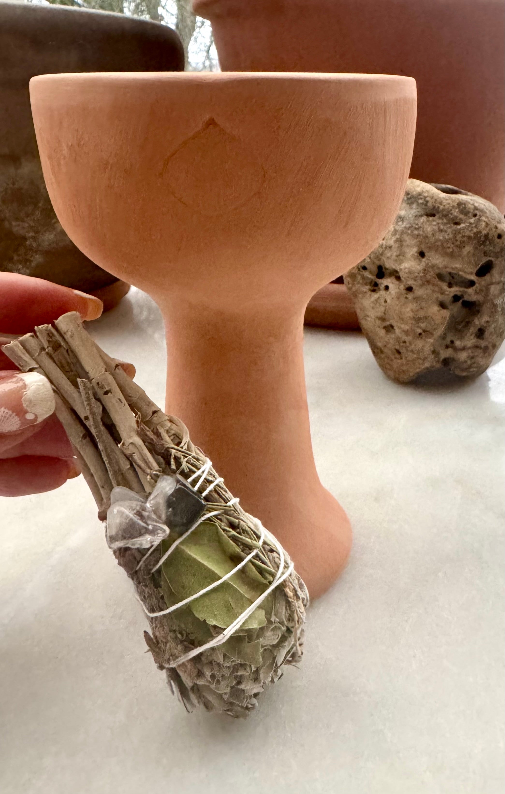 Røgelses brænder sæt - ler brænder + Aura rensende salvie smudgestick