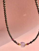 ☾ Pyrit + Turmalin + Ametyst “manefestation, velstand & Succes, indre balance, selvkærlighed, beskyttelse & en skarp intuition” choker HALSKÆDE ☽