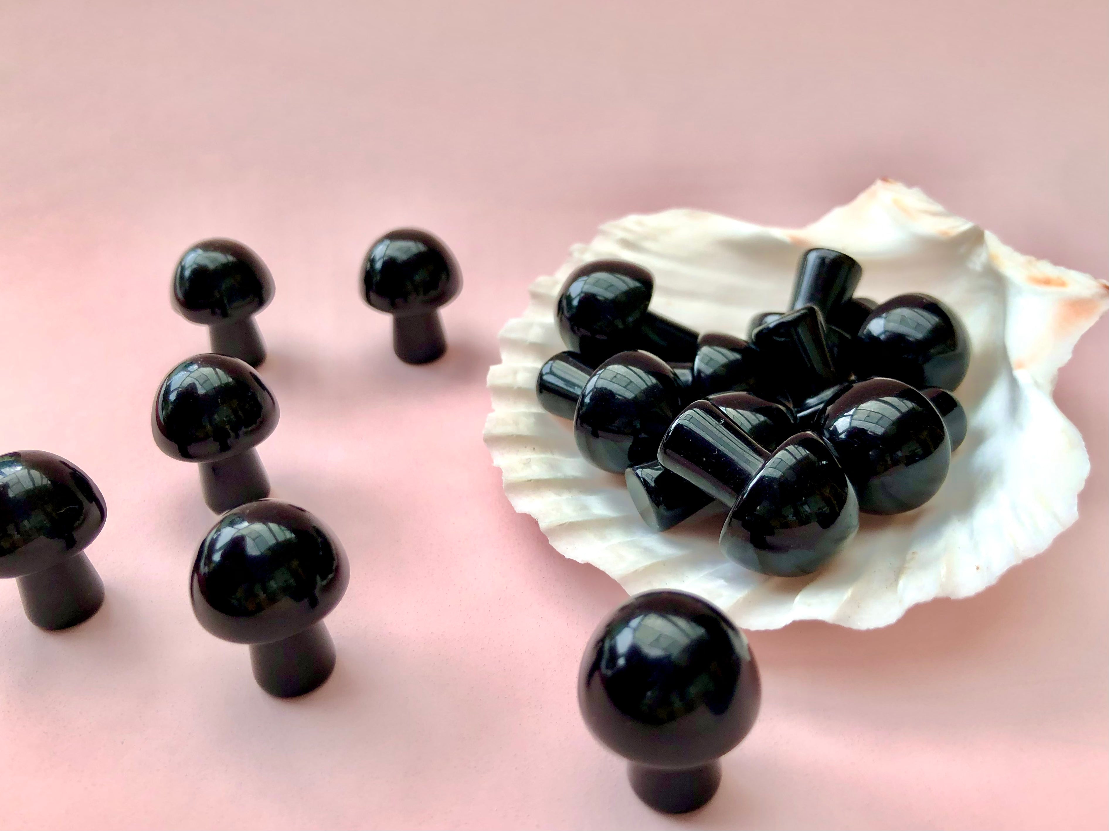 Sort Obsidian Svamp ☽ 𖠢 healing, positiv energi & beskyttelse ☾ 2 cm