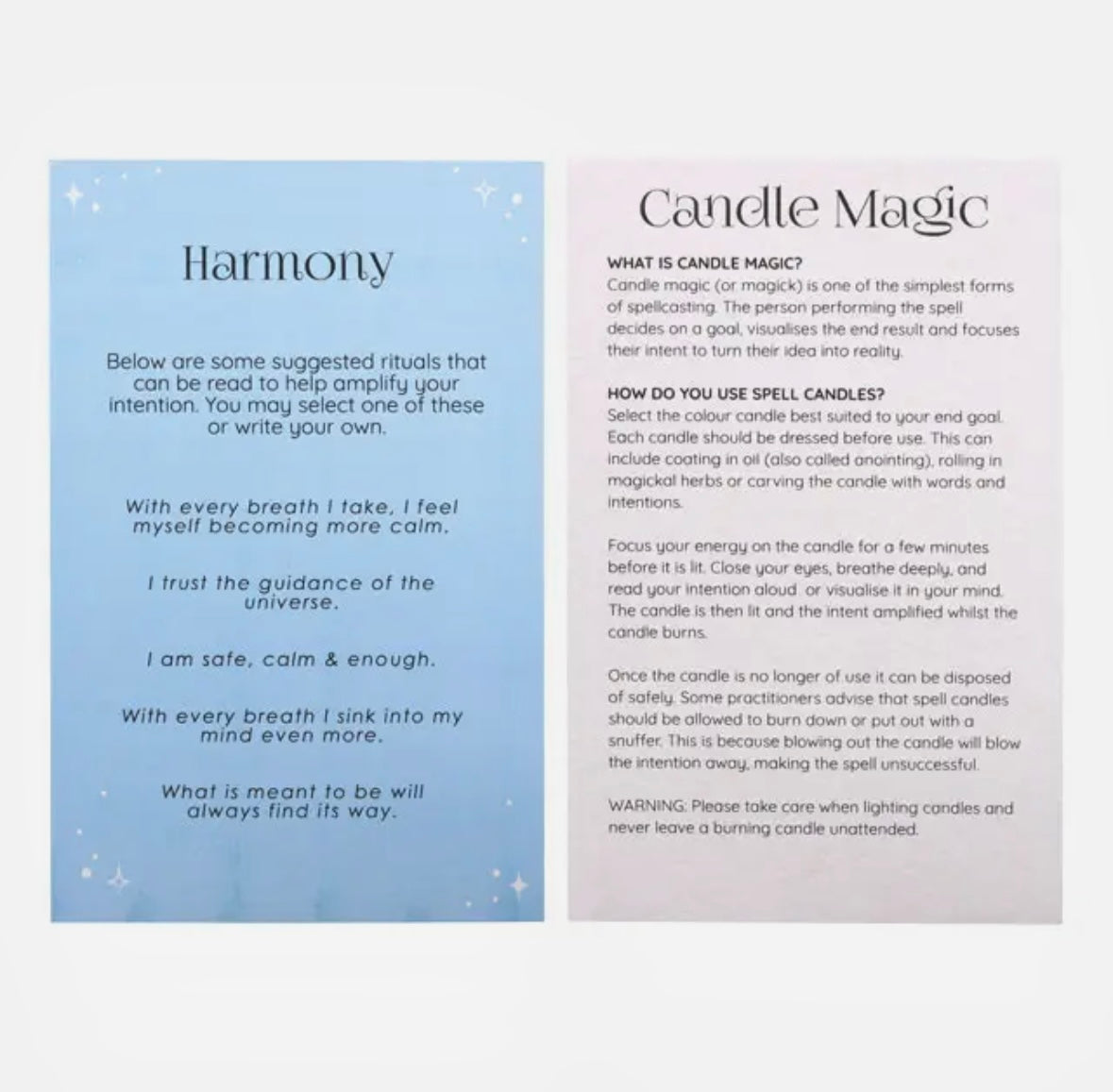 Månesøster Krystaller - Stearinlys - LyseBlå ☾ Harmony SPELL CANDLES ☾ For Harmoni