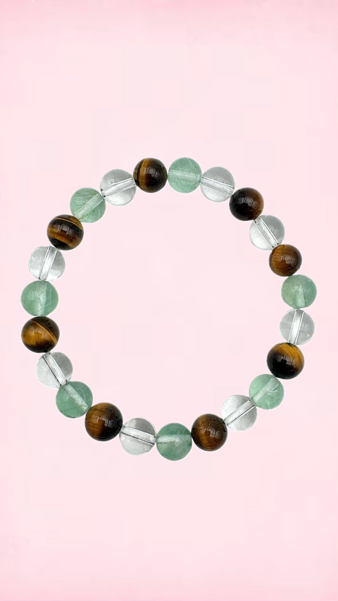 Koncentration - specielt eksamens armbånd - Tigerøje, Fluorit & Bjergkrystal (6mm. - 18-19 cm.)