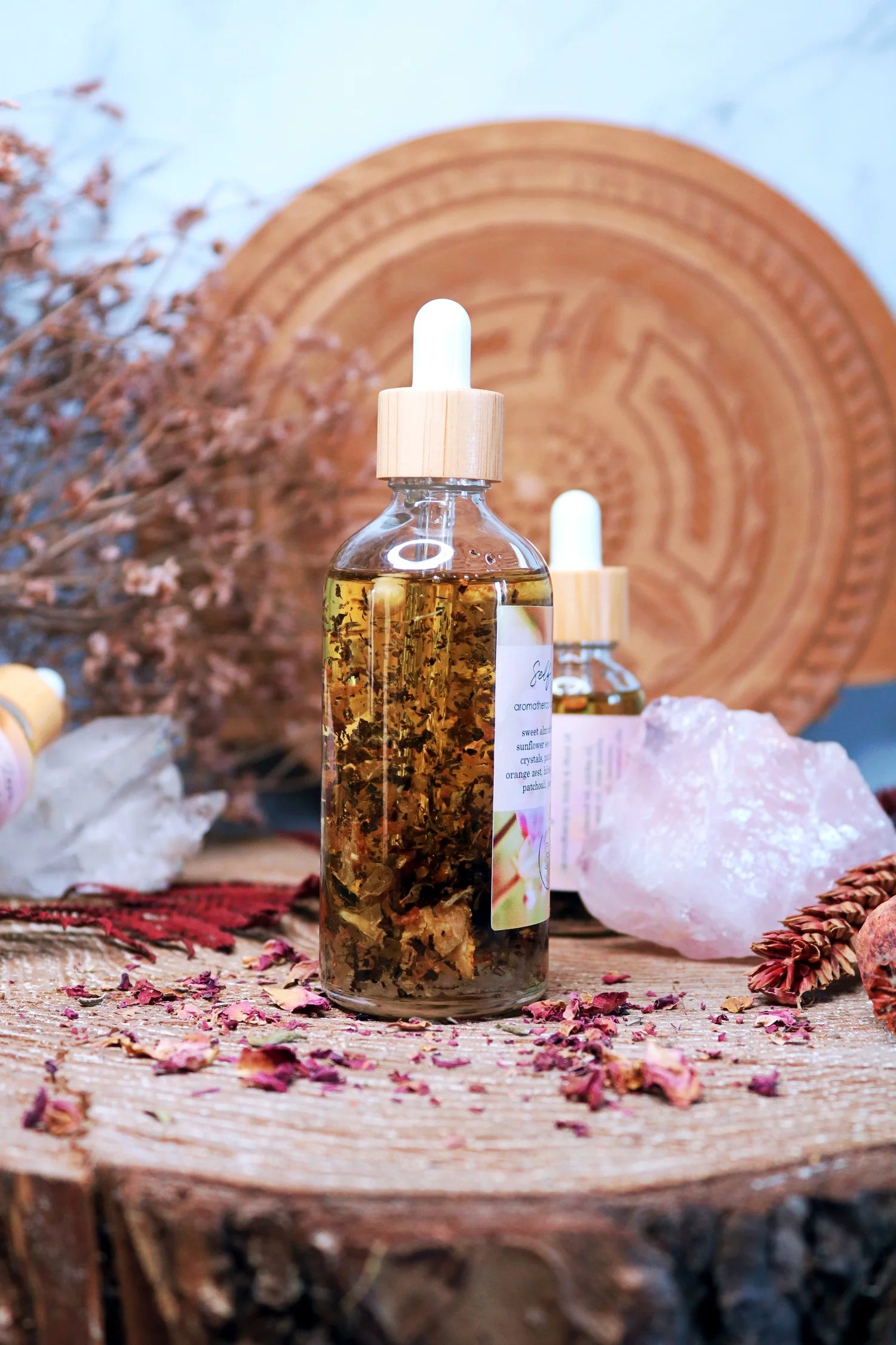 Self love ritual olie med rosenkvarts krystaller & æteriske olier - 100 ml.
