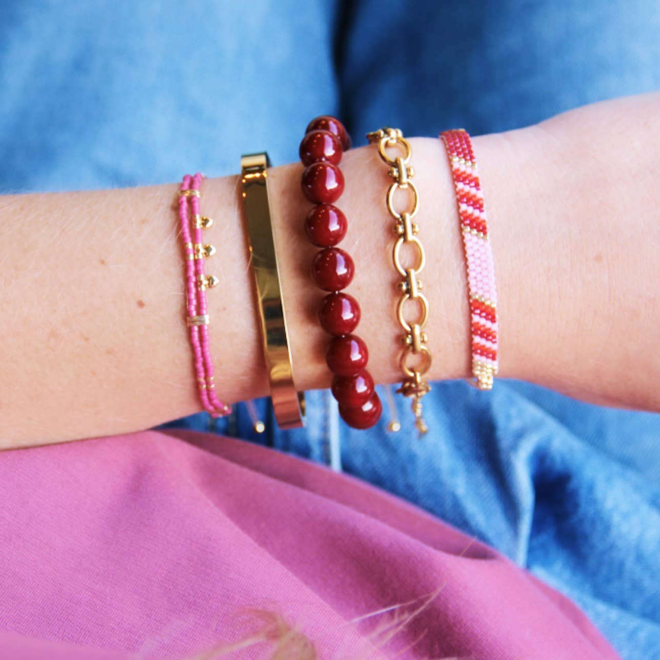 Armbånd med naturstenperler XL - mocha