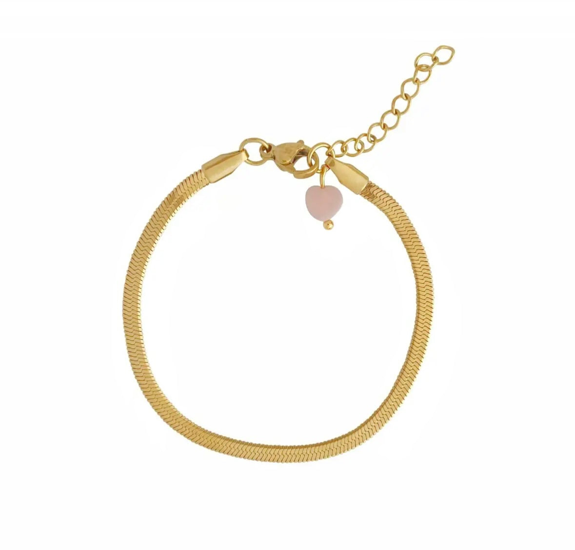 Slangekæde armbånd med pink opal hjerte - Fred i dit hjerte & frihed i dit sind