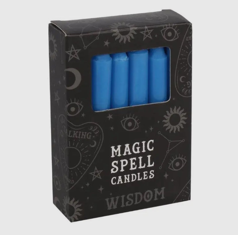 Magic SPELL CANDLES ☾ Blå - Wisdom - pakke med 12 lys