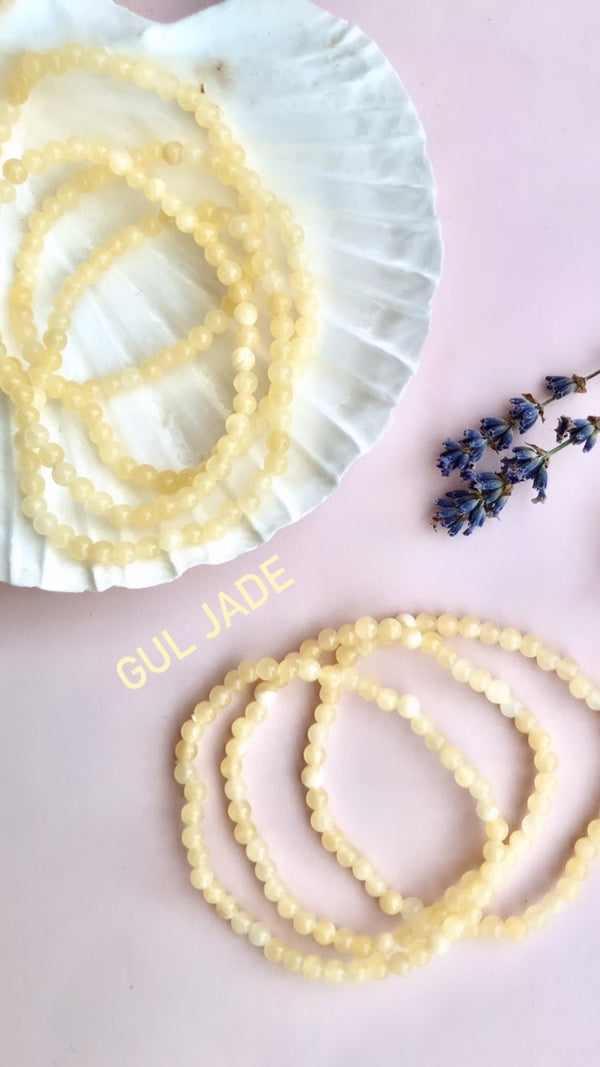 Gul Jade Armbånd  ☾ Grounding, overflod, lykke, tilfredshed i dig selv, andre & i livet. ☾ (4mm)