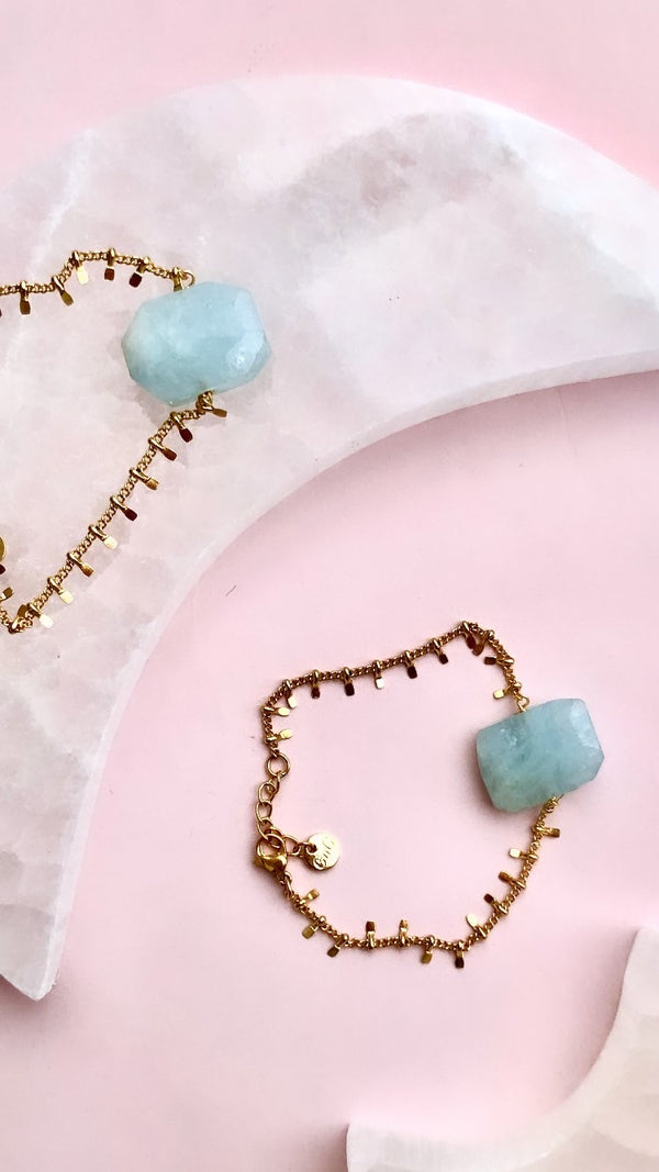 Akvamarin Armbånd  ☾ Vand, Harmoni, Livsmod, Selvtillid, Glæde, Latter, Lindre Stress ☾