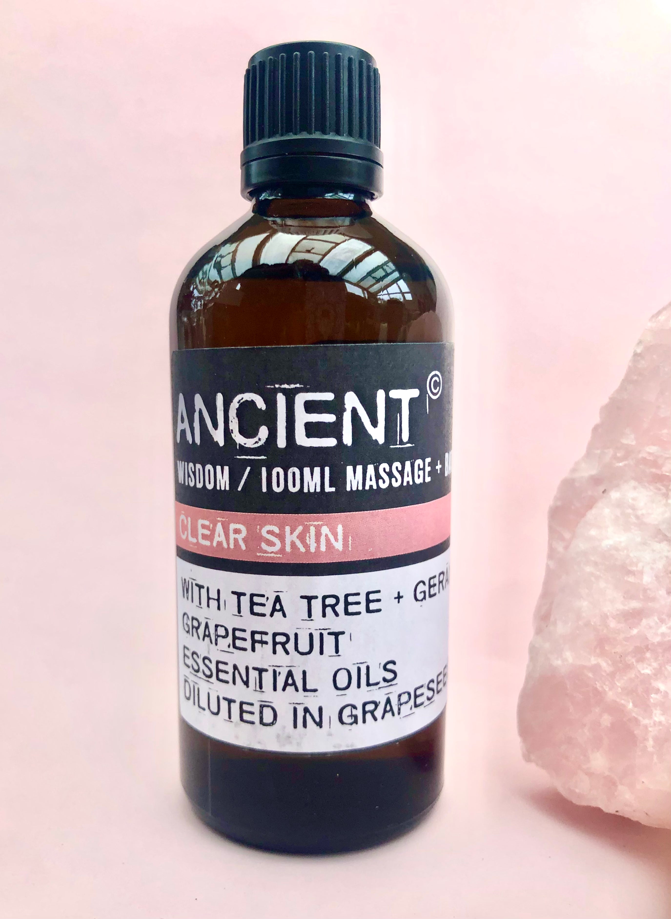 Clear Skin Massage Olie med  Tea Tree, Grapefrugt og Geranium æterisk olie ☽ 100 ml