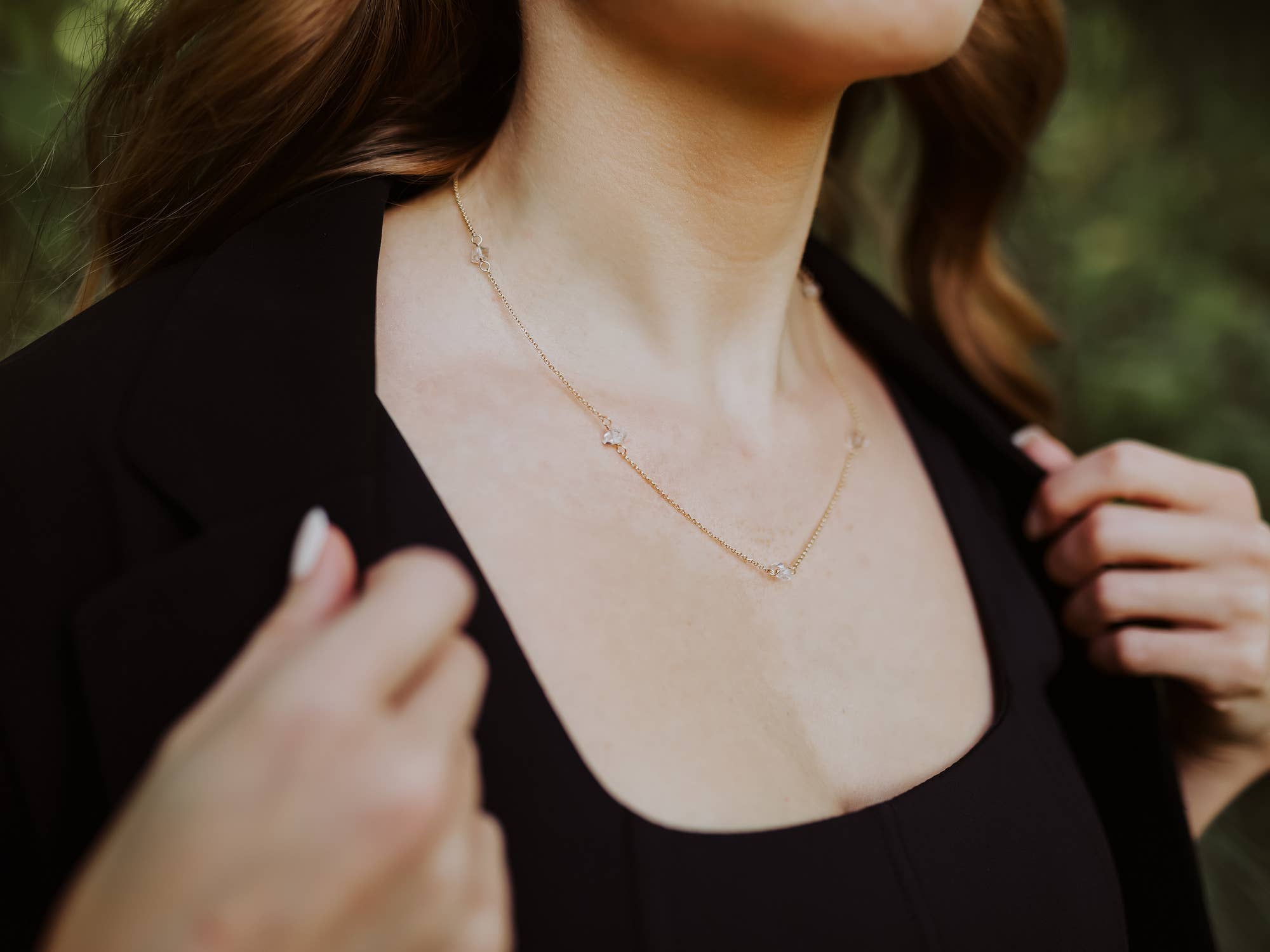 Herkimer Diamant Draperet Halskæde - 14K Guldfyld - fra Saressa Designs