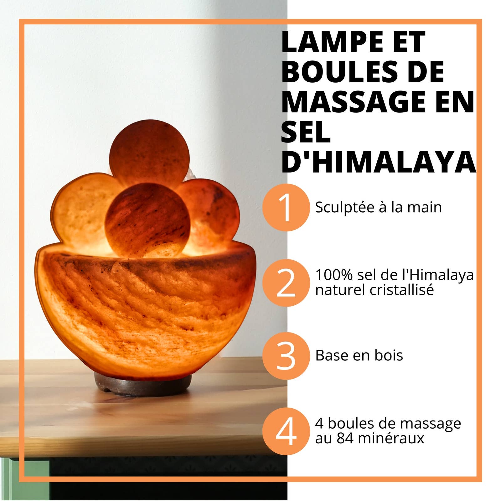 Himalaya saltlampe med 4 massagebolde af salt