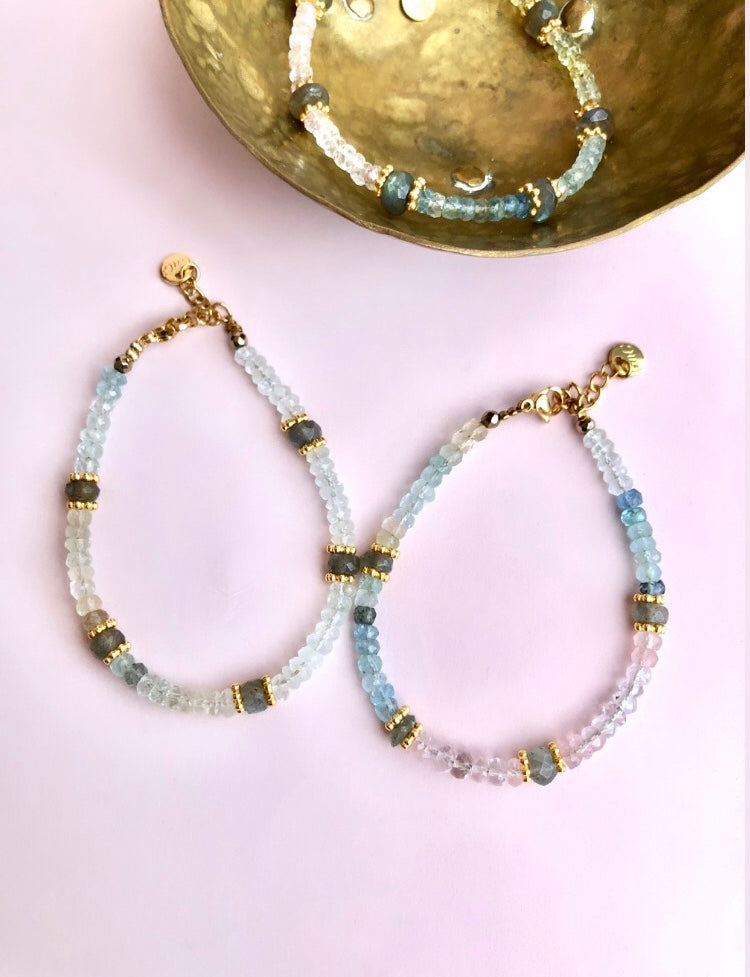 ☾ Morganit + Labradorit Armbånd ☾ Kærlighed, livsglæde, Spiritualitet , power, transformation & beskyttelse ☾