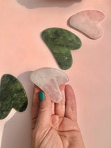 Månesøster Krystaller Rosenkvarts Gua Sha grøn Jade & Rosenkvarts