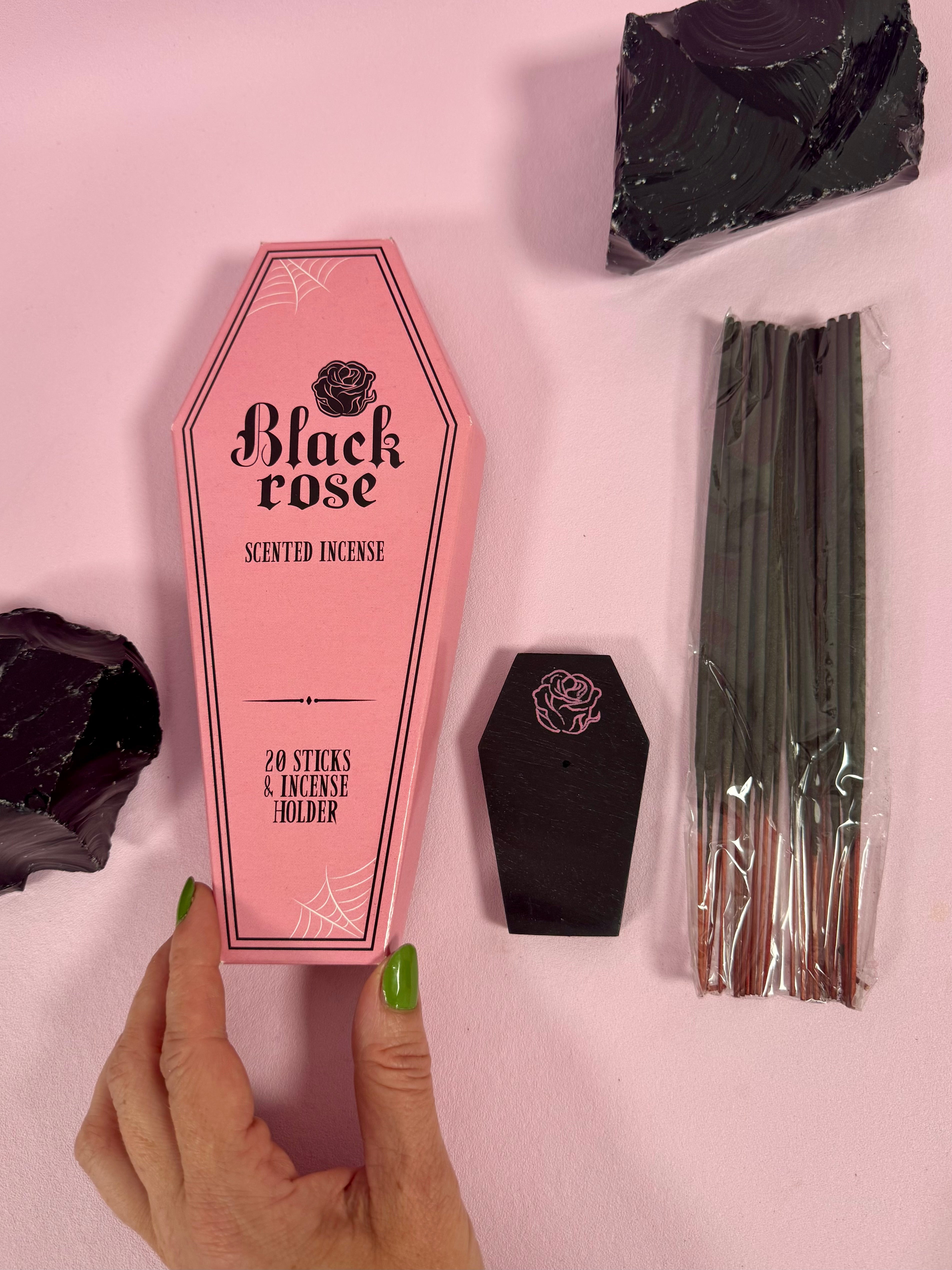 Black Rose - Røgelsespinde & Røgelsesholder i kisteformet æske