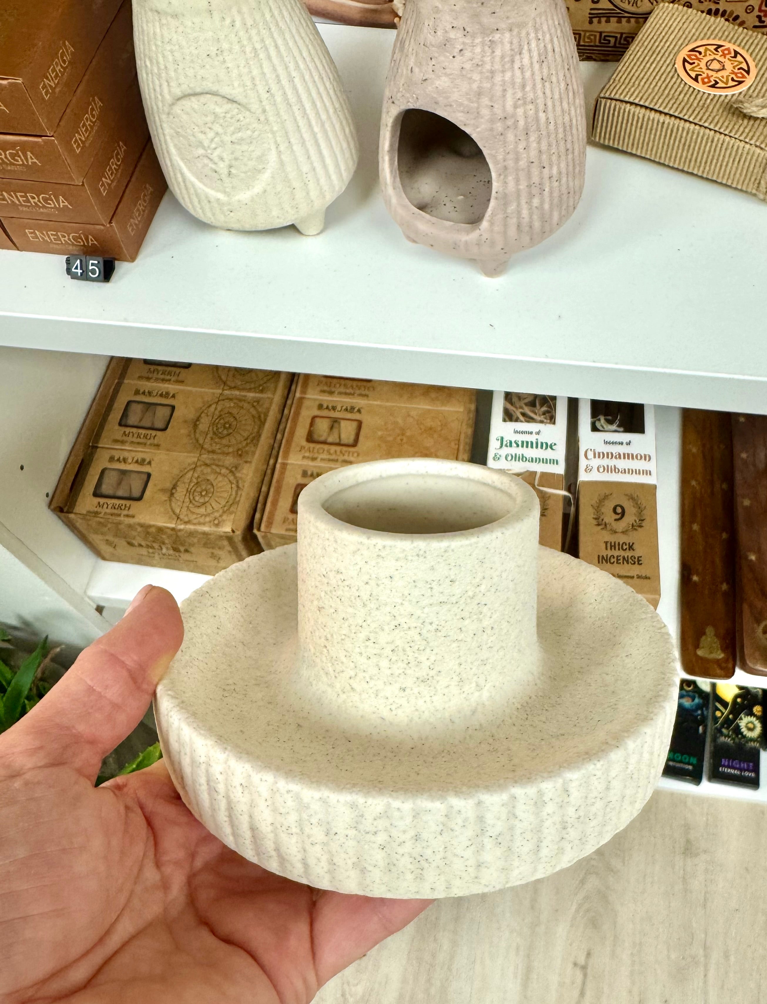 Keramisk Smudge Bowl – Minimalistisk & Varmebestandig – 14 cm - cremefarvet