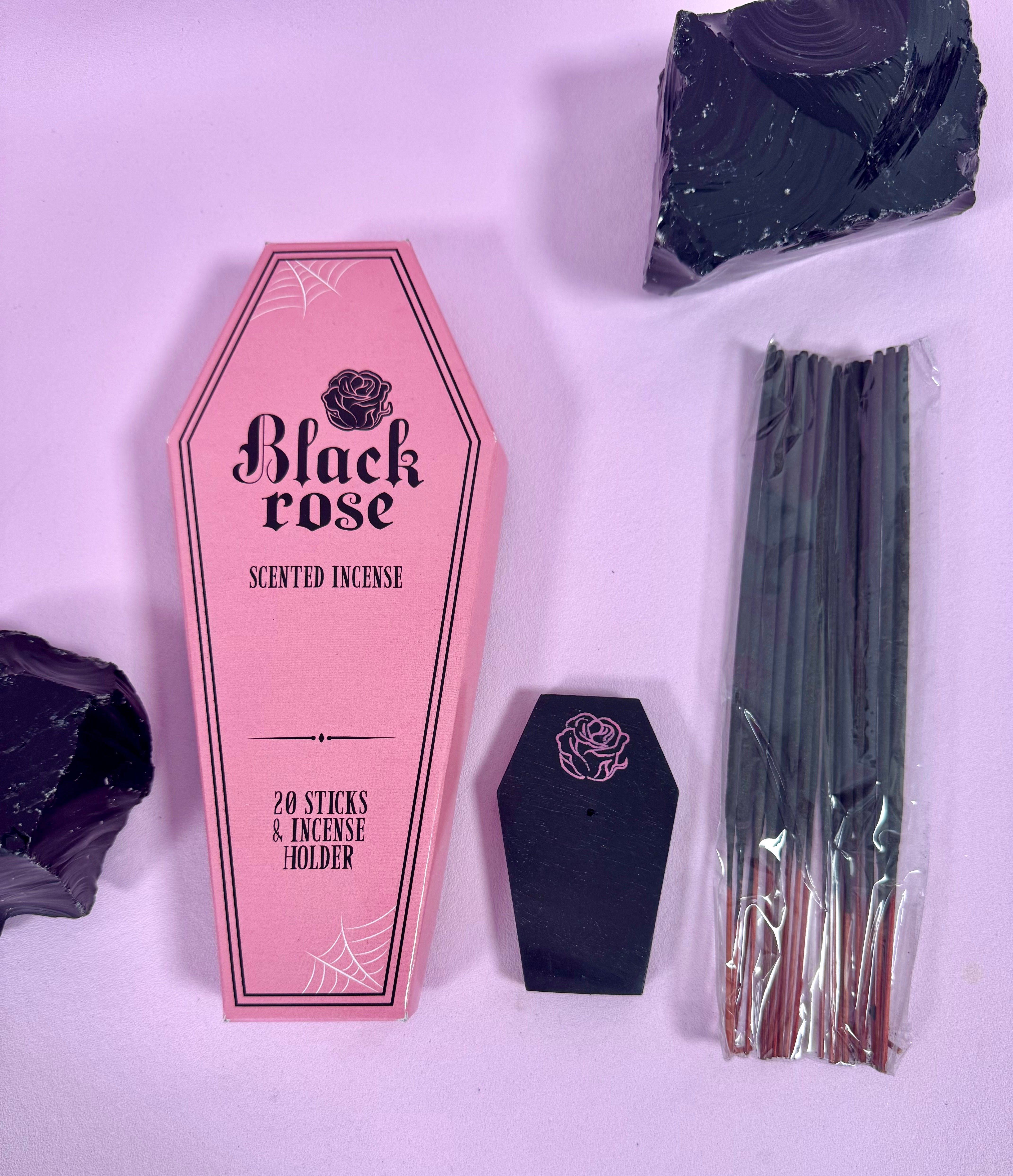 Black Rose - Røgelsespinde & Røgelsesholder i kisteformet æske