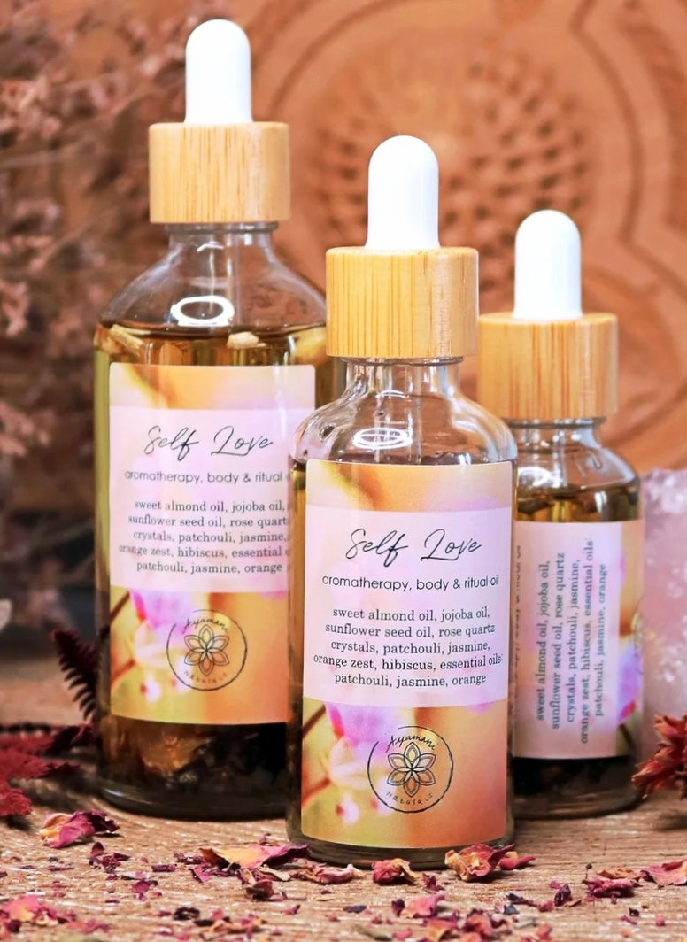 Self love ritual olie med rosenkvarts krystaller & æteriske olier - 100 ml.