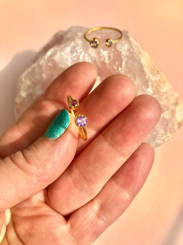 ☾ Ametyst Ring ☽ Justerbar 𓂀 RO, HEALING & SELVKÆRLIGHED ☾