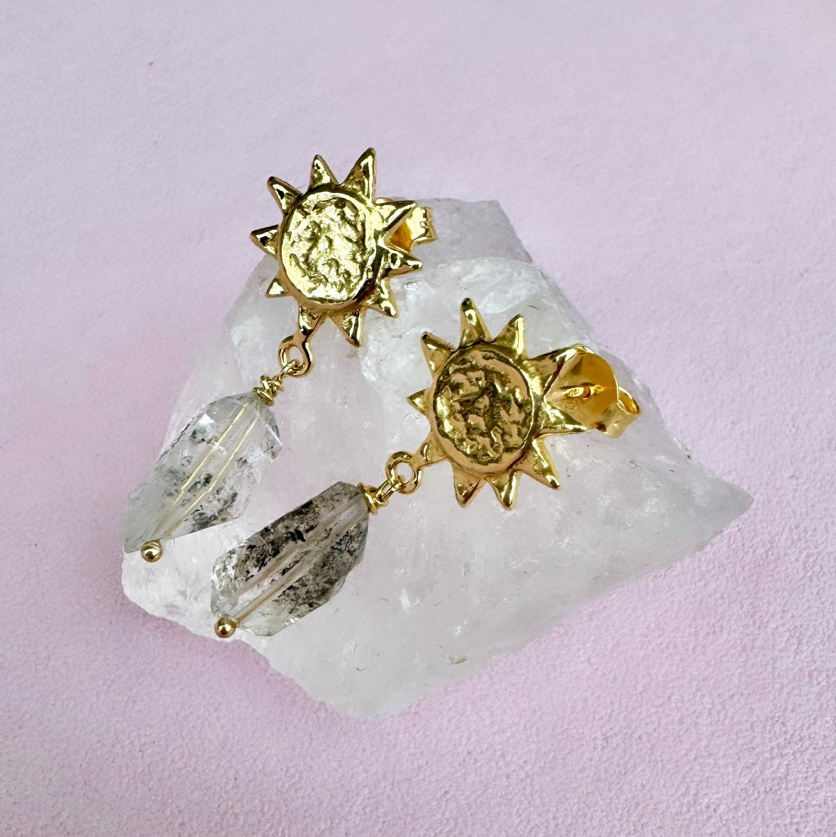 “NAISSANCE Sun” Øreringe med Herkimer diamant ☾ HARMONI, LYS & TRANSFORMATION ☾