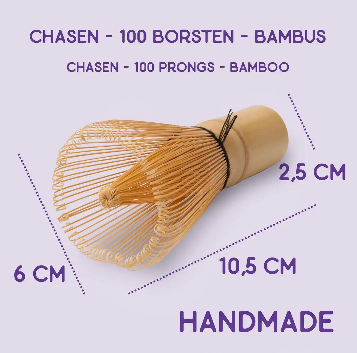 Matcha kost Chasen lavet af hvid bambus med 100 børster - håndlavet