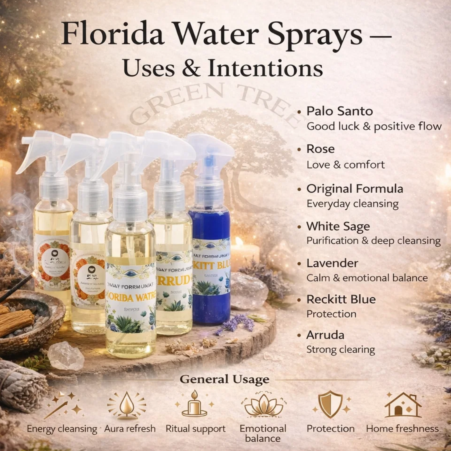 Florida Water Spray – Rose (Love) 100 ml. / MAANESOESTER.DK / MÅNESØSTER.DK / Månesøster Krystaller Horsens