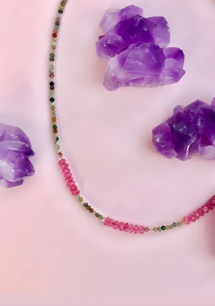 INDISK AGAT + PINK TOPAZ “Kærlighed & Selvrespekt” Choker HALSKÆDE