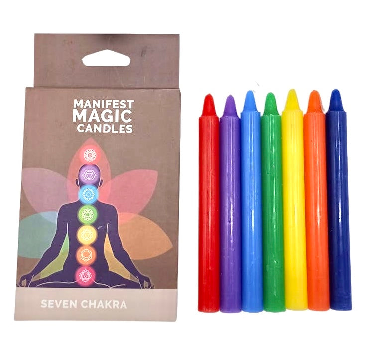 Månesøster Krystaller - Manifest Magic Candles - Rituelle 7 Chakra Manifestations Lys  ☾ MAANESOESTER.DK / MÅNESØSTER.DK