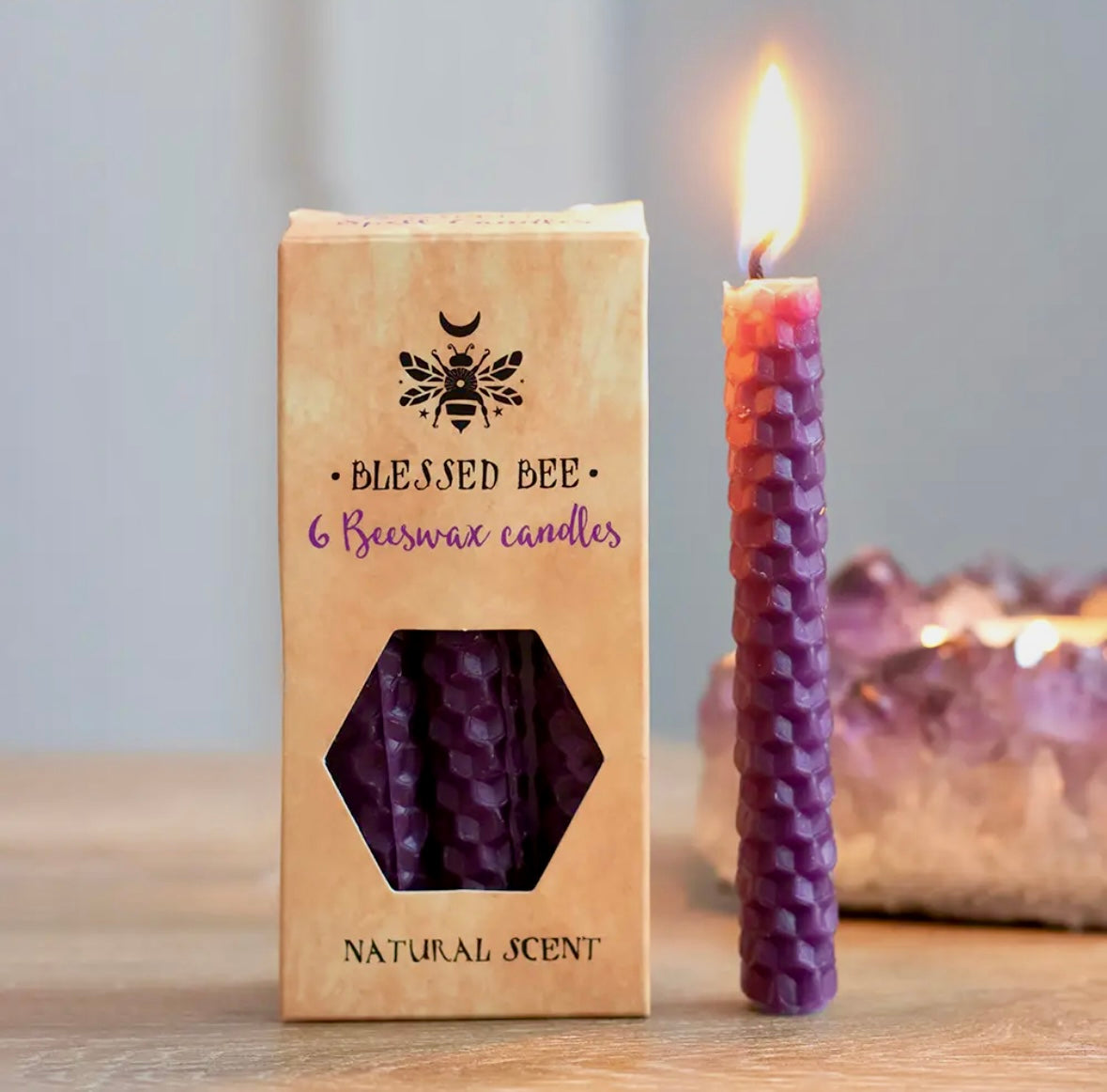 Månesøster Krystaller - Sæt med 6 LILLA ☾ Bivoks magic SPELL CANDLES ☾ MÅNESØSTER.DK / MAANESOESTER.DK