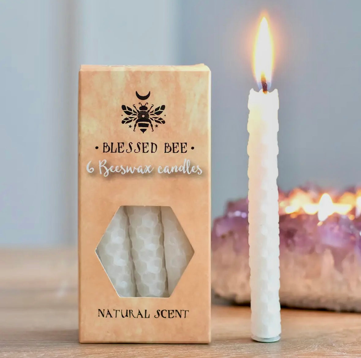 Månesøster Krystaller Sæt med 6 hvide ☾ Bivoks magic SPELL CANDLES ☾