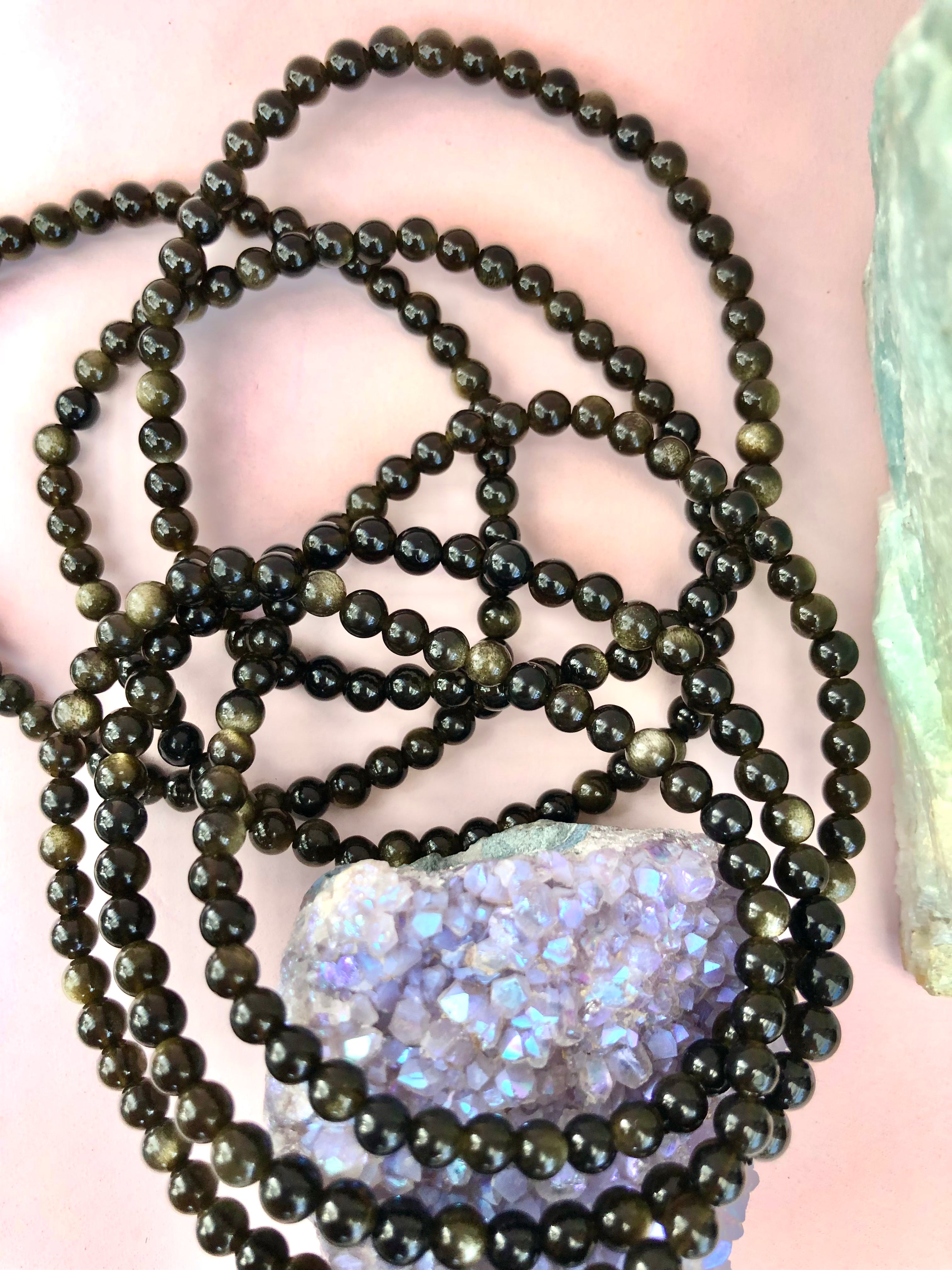 Månesøster Krystaller Silver Sheen obsidian Armbånd