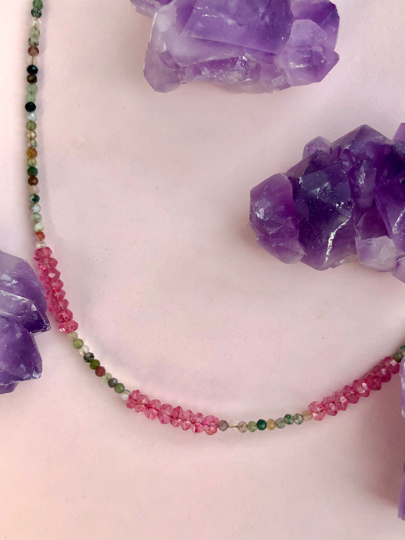 ☾ INDISK AGAT + PINK TOPAz “kærlighed & selvrespekt”  choker HALSKÆDE ☽