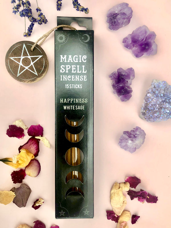 Månesøster Krystaller Happiness ☾ “Magic Spell” Røgelses Pinde ☾ Hvid Salvie