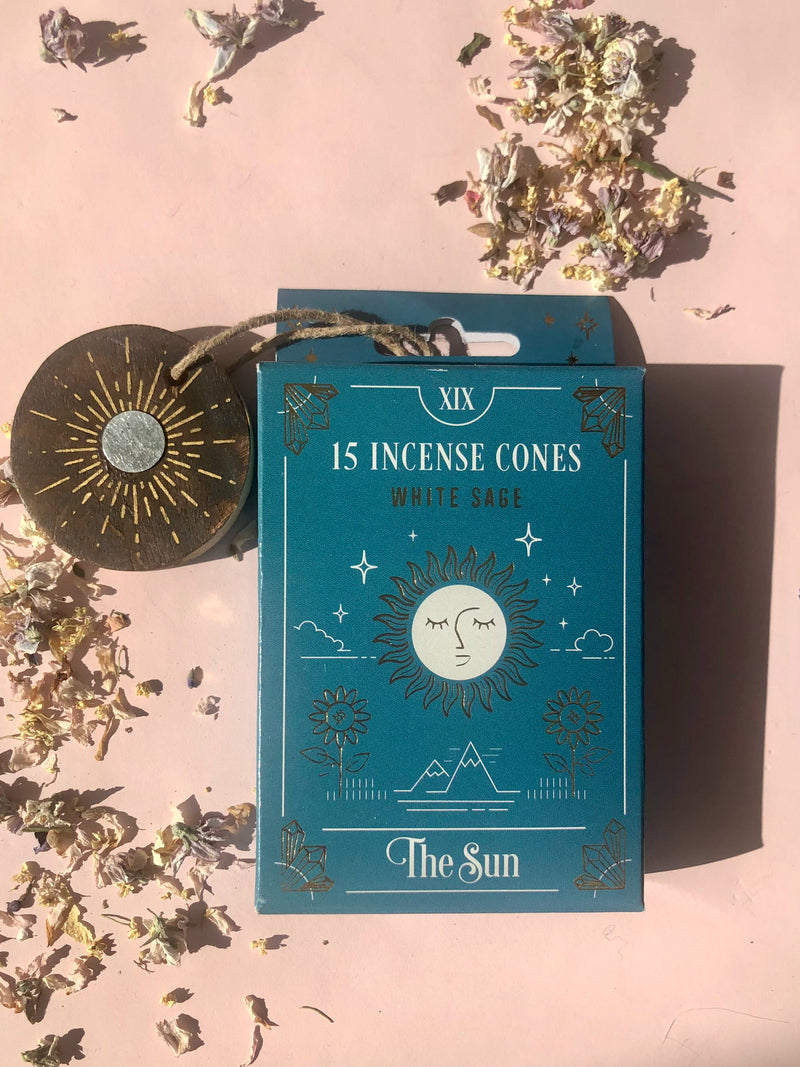𓂀 “Fortune Teller” Røgelses kegler med Tarot Kort design & røgelsesholder i træ ♡☼✵☾