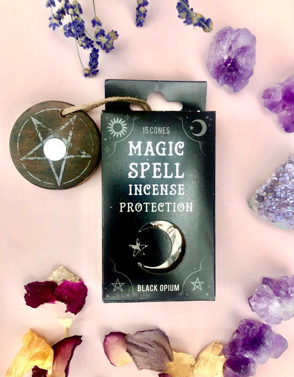 Månesøster Krystaller Protection ☾ “Magic Spell” Røgelses Kegler ☾ Sort Opium Røgelse