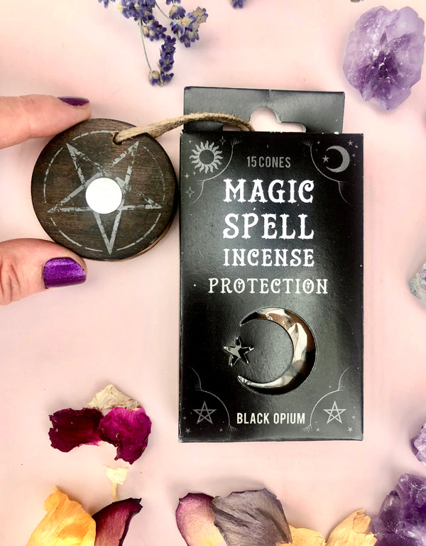 Månesøster Krystaller Protection ☾ “Magic Spell” Røgelses Kegler ☾ Sort Opium Røgelse