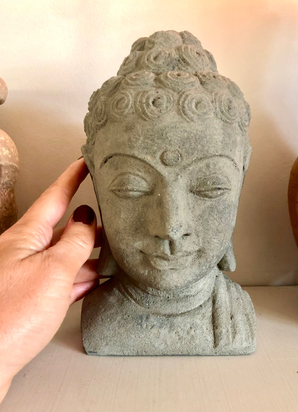 ॐ Buddha Hoved i Vulkansk Aske ॐ Buddha The Awakened ॐ 20,5 cm Høj