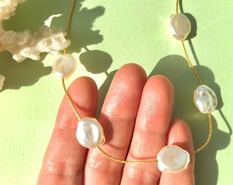Boho sommer Bling 𖤓 halskæde med uægte perlemors perler