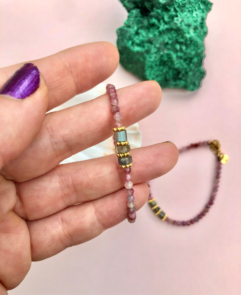 ☾ Pink Turmalin + Labradorit Armbånd ☾