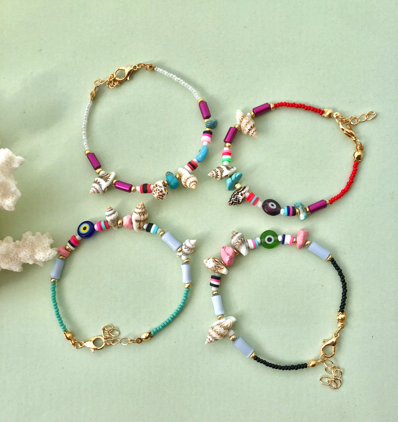 Boho Sommer Bling 🧿 beskyttende “Evil Eye” Med sneglehuse 🧿 Armbånd